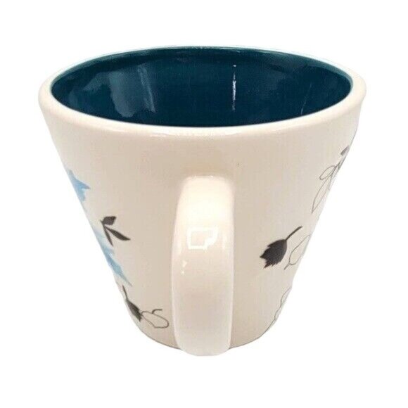 Starbucks Embossed Leaf Mug Cream Blue Teal Round 10oz 2007 Autumn Falling Taper - Picture 5 of 10